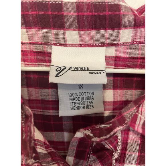 Venezia Cotton 1X Equestrian Country Button Up Ranch Cottagecore Farmer Blouse - Picture 2 of 4